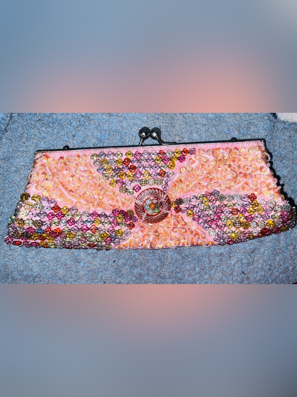 Embellished Pink Beaded Clutch Purse